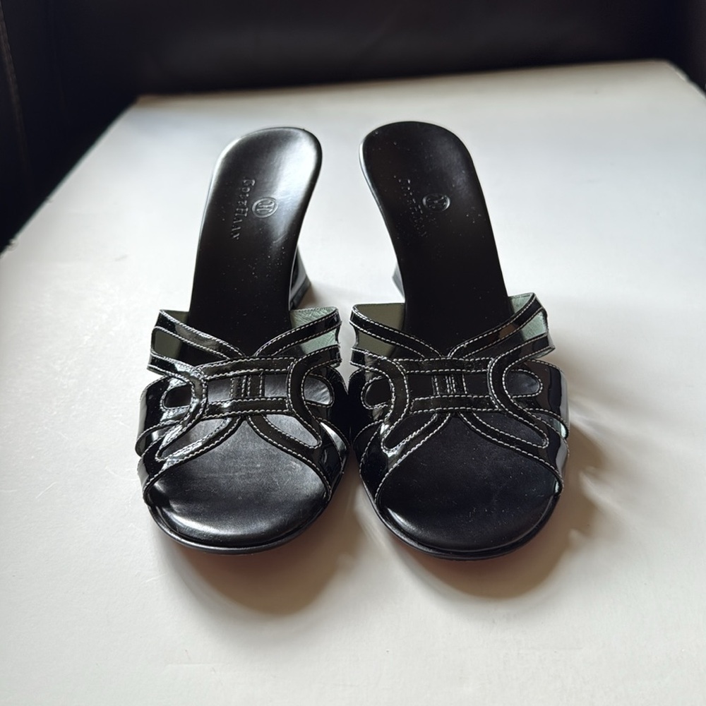 Cole Haan Black Patent Wedge Sandals 9 - Picture 4 of 8